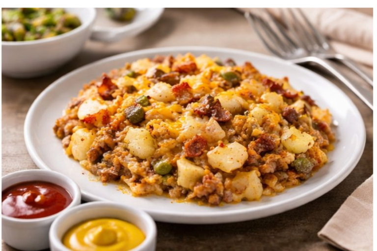 loaded bacon cheeseburger potato casserole