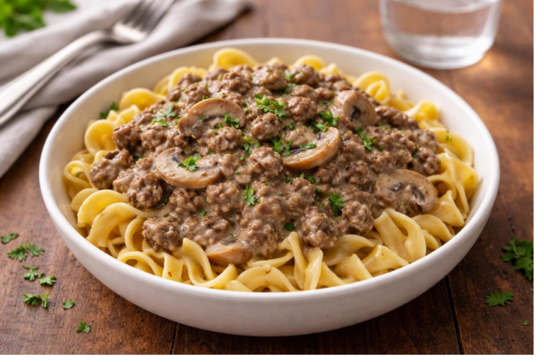 ground beef stroganoff with mushrooms